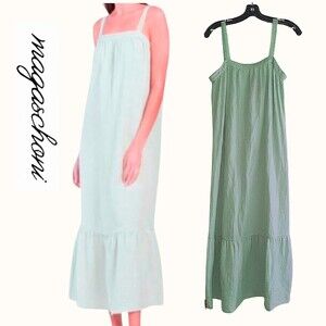 MAGASCHONI NEW Lace Straps Tier Hem Organic Cotton Gauze Maxi Dress S